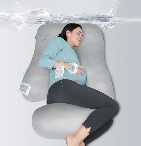 MOON PARK Pregnancy Pillows for Sleeping - U Shaped Full Body Maternity Pillow with Removable Cover - Support for Back, Legs, Belly, Hips - 57 Inch - Light Grey - Cooling Cover