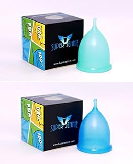 Super Jennie Menstrual Cup - Large Capacity Period Cup for Heavy Flow Sensitive Bladder Users, Soft, Flexible, Tampon Pad Alternative - Made in USA - 2 Pack (Large Blue)