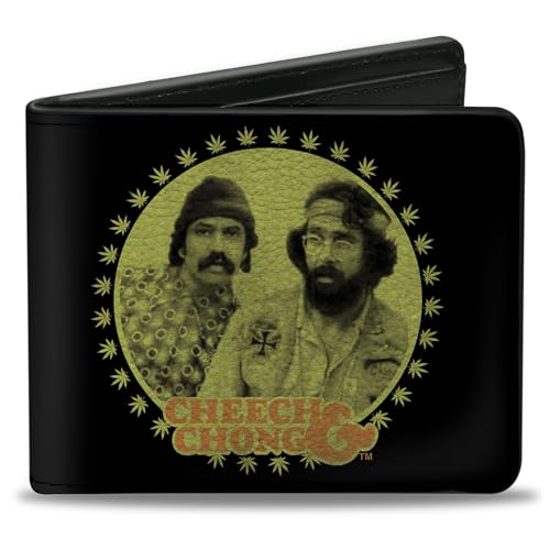 Buckle-Down Men's Cheech & Chong Wallet, Bifold, Next Movie Pose Black Green Orange, Vegan Leather, 4.0