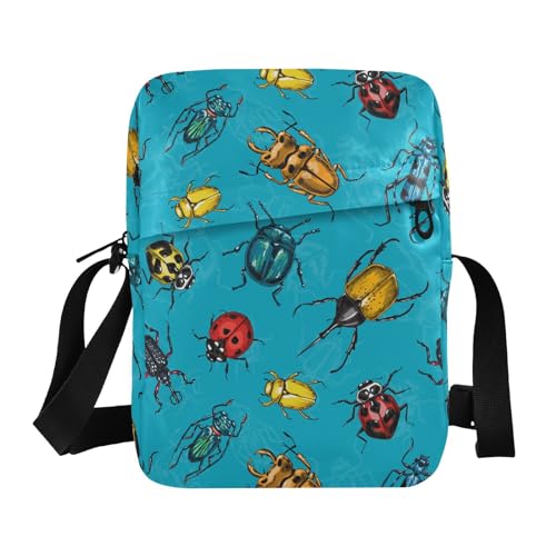Beetles Bugs Small Crossbody Bag for Men Women Mini Messenger Bag Shoulder Handbag With Adjustable Straps