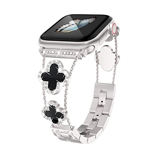 Image of Musk-MSKR Diamond Metal Bands Add Sparkle to Your Watch For Apple Watch Series 11 /10 /9 /8 /7 /6 /5 /4 /3 /2 /SE /Ultra Clover Simple and Stylish Compatible with 38mm40mm41mm42mm44mm45mm 46mm49mm Women's Wear