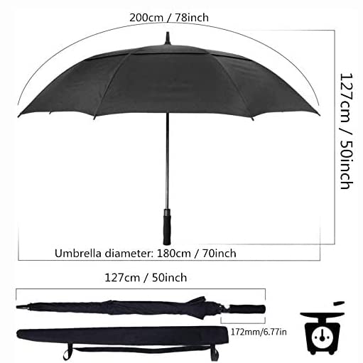 Extra großer schwarzer Business-Regenschirm für Herren, 78-Zoll-Doppelschicht-Golf-Langstock-Regenschirm, Durchmesser 180 cm, Regenwind