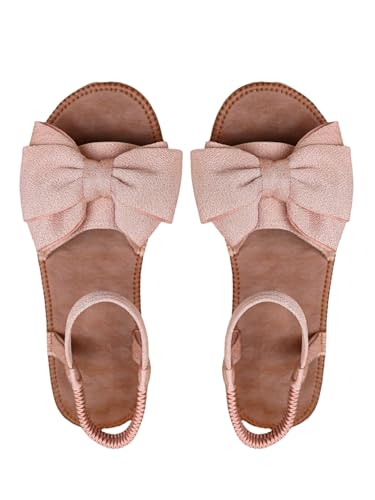 Image of GORGLITTER Women's Bow Flat Sandals 2026 Dressy Cute Ankle Strap Slides | Summer Shoes for Women 2026, Slip On Open Toe Flats, Slingback Slides, Vacation Dress Sandals