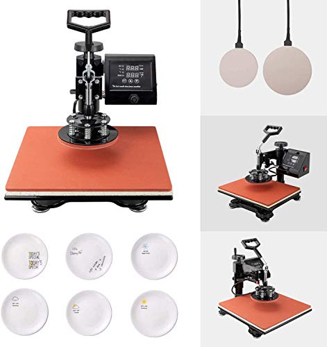 Heat Press Machine 15x15 inch 5 in 1 T-Shirt Digital Printing Transfer Sublimation Machine 1100W with Clothes, Mug, Hat/Cap, Plate Press