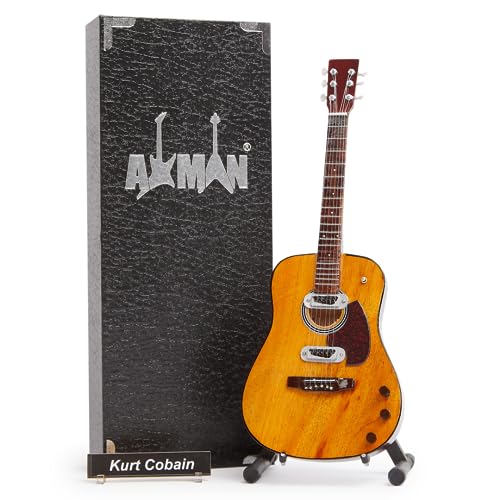 Kurt Cobain - Figura decorativa de guitarra en miniatura (escala 1:4, con caja de exposición, placa para...