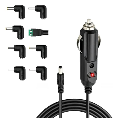 24W Chargeur de Voiture Universel DC 12V 2A, Câble d'alimentation Allume 5.5x2.1mm Cigare avec 8 Connecteurs Adaptateur Auto pour Lecteur DVD GPS Routeur...