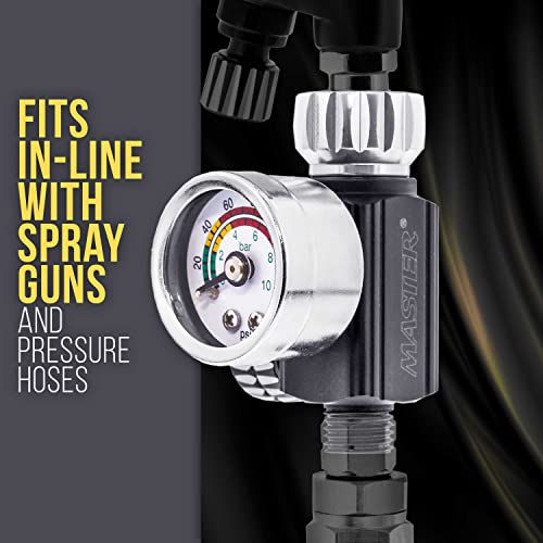 Image of Master Airbrush Master Elite Series High Flow Spray Gun Regulator with Gauge, 0 to 140 PSI - Air Flow Control Adjusting Valve for Air Tools