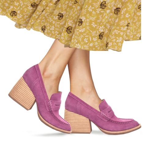 Image of MOOMMO Women Chunky Platform Loafers Pumps Round Closed Toe Slip On Penny Loafers Suede Block High Heels Oxford Shoes Formal Classic Thick Heel Dress Loafer Office Ladies Vintage Comfort 4-11 M US