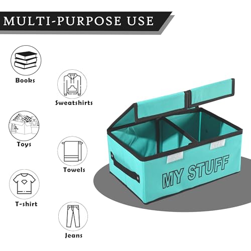 Image of Kuber Industries Pack of 12 Foldable Storage Organiser | (Large) Storage Box with Double Lid | Cloth Organizer for Wardrobe | Cupboard Drawer Organizer | My Stuff | Reliance Green