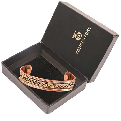 Image of Touchstone Handcrafted Copper Magnetic Hand Forged With Solid And High Gauge Wires Braids Motifs Minimalistic Elegance Pure Copper Bracelet In Triple Tones.