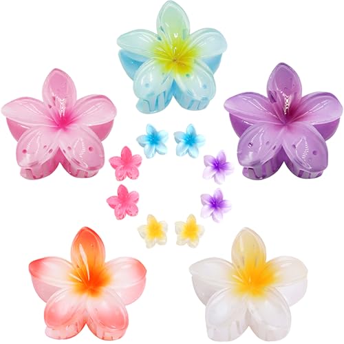 Flower Hair Claw Clips for Women,5PCS Cute Large Claw Clips for Thick/Thin Hair,8PCS Colorful Small Hair Clips,Hair Accessories for Girls,Hawaiian Beach Vacation Essentials (colorful)