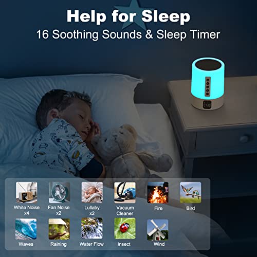 AFEXOA Night Light Bluetooth Speaker Alarm Clock, White Noise Sound Machine - Image 4