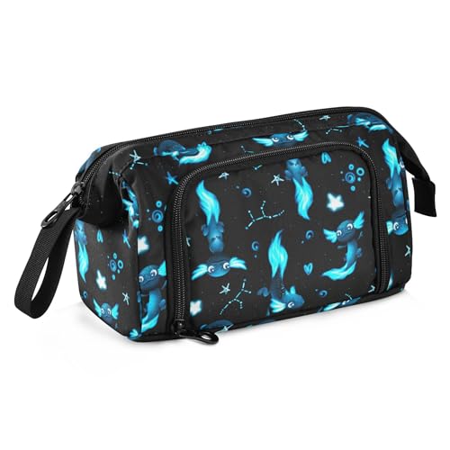 Image of Fisyme Blue Axolotl Fish Pencil Case Large Capacity Pencil Pouch Pen Bag Box Big Makeup Pencil Case Organizer