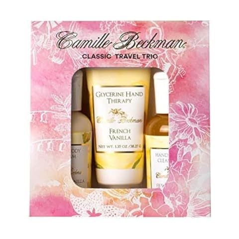 Camille Beckman Classic Collection Travel Trios, French Vanilla, Glycerine Hand Therapy 1.35 oz, Silky Body Cream 2 oz, Hand & Shower Cleansing Gel 2 oz Cover