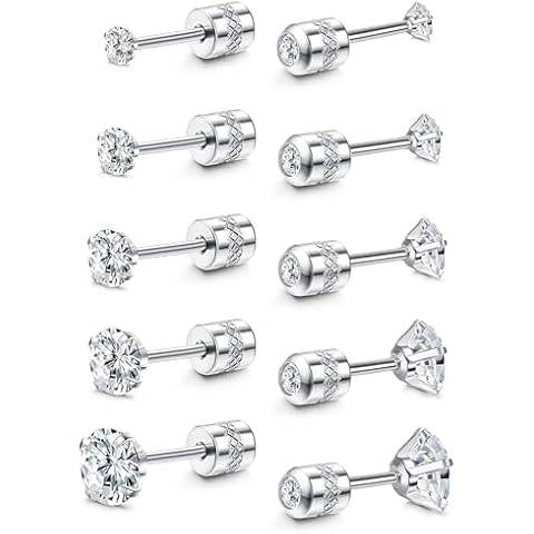 5 Pairs Hypoallergenic CZ Stud Earrings Cover