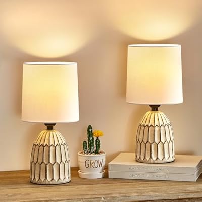 EJIAXIN Table Lamps Set of 2-13.5" Small Boho Lamp - Bedside Lamps - Farmhouse Rustic Ceramic Table Lamp for Bedroom, Living Room, Nightstand, Office, Side Desk Lamp, End Table Lamps