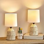 Ceramic Lamps Set of 2 - Mini Modern Farmhouse Lamps Rustic End Table Boho Decorative Small Lamps for Small Spaces Bedroom Nightstand Living Room Reading Desk Side Table Lamp