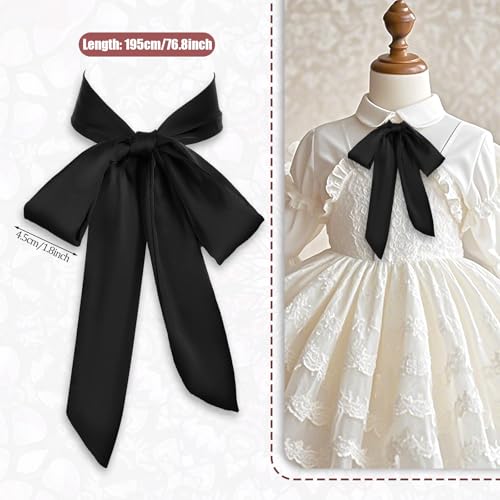 Image of Lusofie Tie for Women Self Tie Satin Ribbon Bow Tie Wide Folding Bowties Accessory for School Uniforms Cosplay Wedding Party