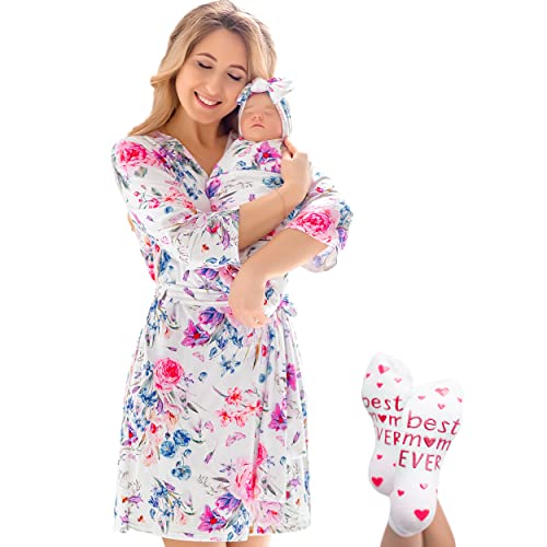 Image of ECO BABY Mommy and Me Robe and Swaddle Set | Maternity Robe and Matching Baby Set for Girl, Boy | Hospital Labor and Delivery