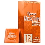 Kimono MicroThin Ribbed with Sensi-Dots Pack of 12 - Textured Lubricated Condoms, Snug Form-Fit, Natural Latex, Vegan-Friendly, No Latex Odor - Enhanced Sensitivity