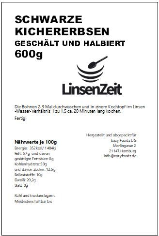 LinsenZeit - Schwarze Kichererbsen geschält und halbiert 600g - Chana Dal -Einzigartige Proteinquelle – Vegan, ohne Zusatzstoffe & Premium Qualität