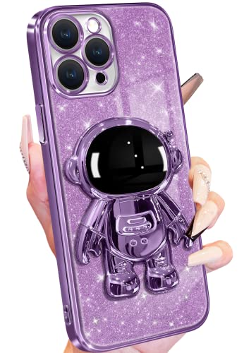 Buleens For Iphone 11 Pro Max Case Astronaut, Clear Cases For Iphone 11 Promax With Glitter Paper & Spaceman Stand, Women Girls Cute Electroplated Sparkly Space Phone Cover For 11 Pro Max Purple #TOP12
