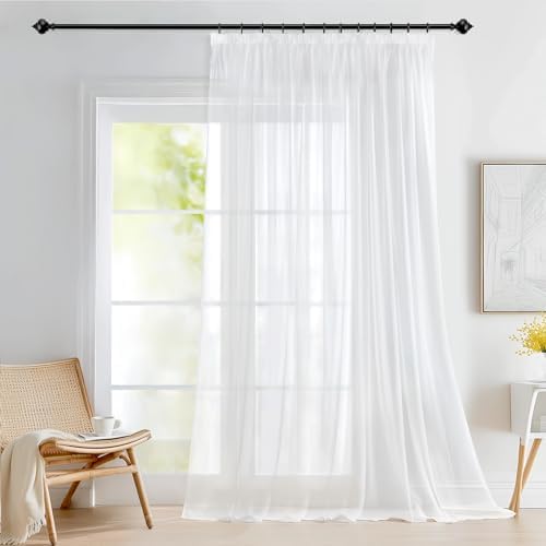 Deconovo Sheer Vorhang Schlafzimmer Extra Breite Wohnzimmer Vorhänge Weiß | 1er Set, H 260 x B 300 cm, Gardine Durchsichtig, mit Kräuselband für Schiene, für Schlafzimmer Wohnzimme