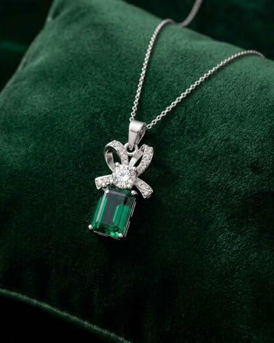 Image of Clara 925 Sterling Silver Green Pendant Necklace with Chain for Women & Girls | Platinum Plated |Minimal Daily Wear | Gift for her