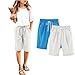 Zzalalana Girls Cotton Linen Shorts 2 Pack Knee Length Summer Casual Bermuda Shorts Kids Cropped Pants 3-13 Years Blue