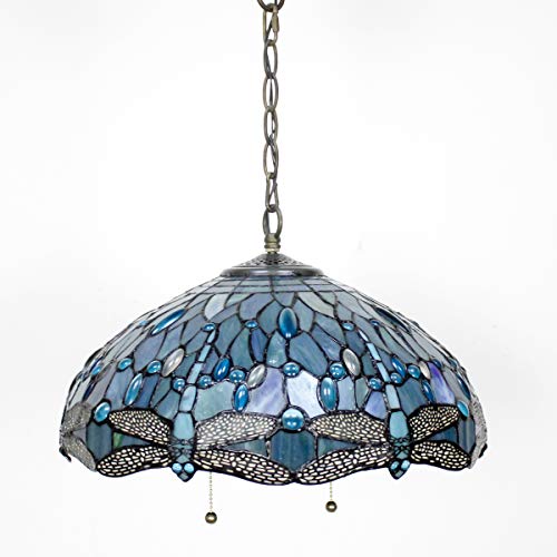 Image of WERFACTORY Tiffany Pendant Light Fixture 16 inch Stained Glass Hanging Lamp
