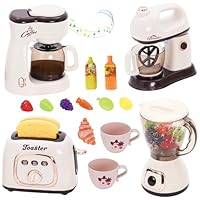 Pretend Play Kitchen Appliances Toy Set with Realistic Sounds Role Pretend Play Kitchen Accessories Set with Coffee Maker Machine,Blender, Mixer and Toaster for Kids Toddlers Boys Girls Ages 3+