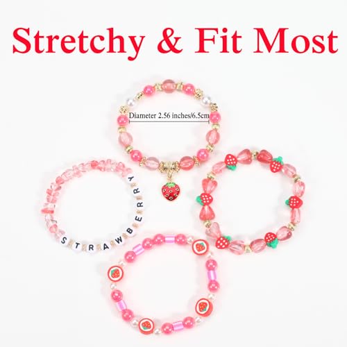 Strawberry Bead Bracelets for Women Pearl Heishi Bracelet Colorful Stackable Stretchy Boho Pearl Bracelets Jewelry4