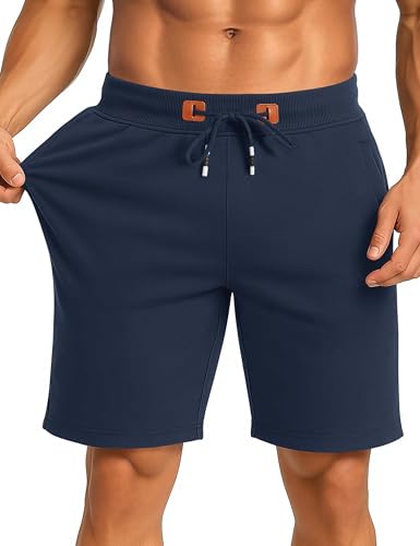Image of CRYSULLY Men's Cotton Joggers Casual Workout Shorts Running Shorts with Zipper Pockets 1703