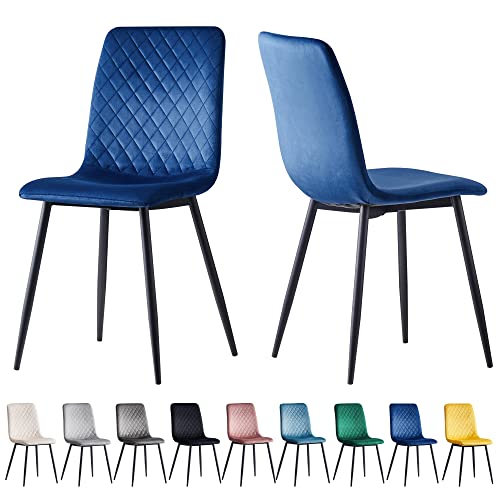 Lot de 2 chaises de salle à manger en velours de design Lexi avec pieds en métal (Bleu)