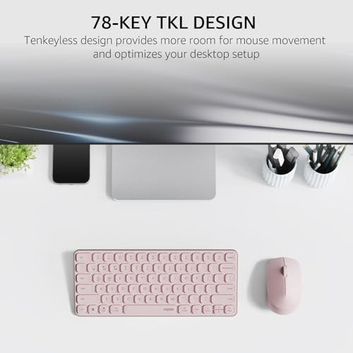 Image of Rapoo Multi-Device Keyboard and Mouse Combo, 2.4GHz /Bluetooth 5.0 /4.0 Wireless Keyboard & Mouse Set for Windows /Mac /Linux /Chrome, Support 4 Devices, Low-Profile Silent Click, Battery Powered, Pink