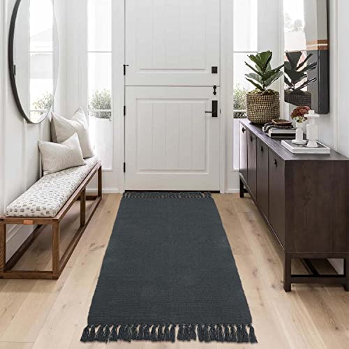 Seavish Grey Hallway Runner Rug Machine Washable Rug, 2X6 Kitchen Runner Rug Cotton Hand Woven Reversible Farmhouse Low-Pile Entryway Rug For Laundry Room Bedroom Bathroom Foyer Living Room #TOP5