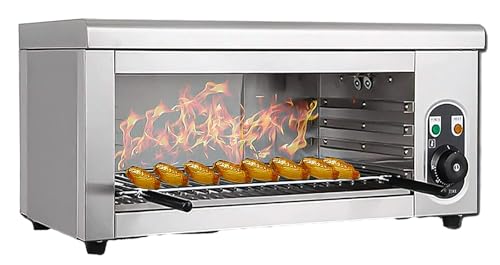 HYQNG Electric Cheese Melter Grill, 2000W Commercial Salamander Broiler Countertop Grill with Adjustable Grid, 50-300℃ Stainless Steel Salamander Oven for Melt Cheese, Toast Sandwiches, Grill Steaks