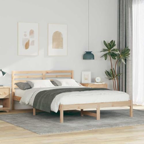 HOMEELIKE Holzbett 140x220 cm Massives Kiefernbett mit Kopfteil Modernes Design Schlafzimmerbett Plattformbett ohne Federrost