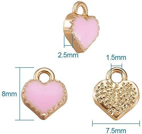Cheriswelry 100pcs Alloy Mini Pink Heart Enamel Charms Golden Plated Metal Dangle Pendants for Jewellery Making Bracelets Necklace Earrings Valentine's Gifts - Image 5