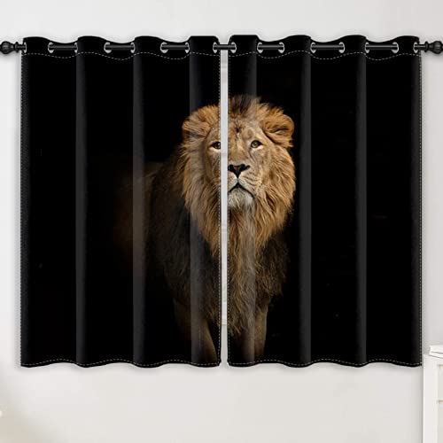 Renaiss Lion Blackout Curtains 2 Panels 53" W X 63" L, African Wild Animals Print Window Drapes For Living Room, Wildlife Thermal Insulated Window Curtain Panels For Bedroom, Grommet Top #TOP1