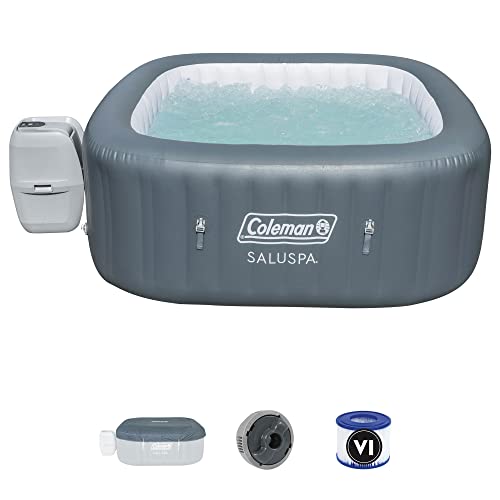Coleman SaluSpa 6 Person Inflatable Outdoor Hot Tub Spa and Bestway SaluSpa 3 Piece Cleaning Tool Set with Scrub Brush, Mitt, and Skimmer Net