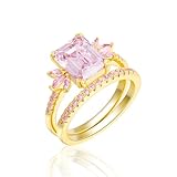 LAZLUVU Classic Cubic Zirconia Engagement Rings 18K Gold Pink Stone Stackable Wedding Rings Bridal Set Promise Ring Jewelry Gift for Women Wedding Anniversary Size 8
