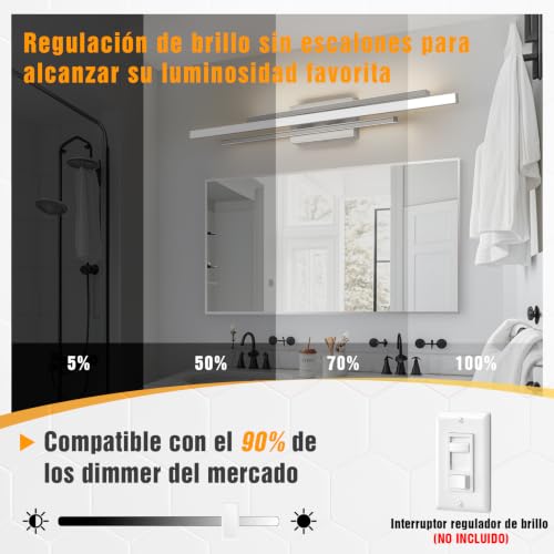 Image of VitaLink 35 Inches Nickel LED Modern Bathroom Vanity Light Fixtures 25W Dimmable 5CCT Vanity Light Bar Over Mirror 3-Light Wall Light for Bathroom Over Mirror Picture Light