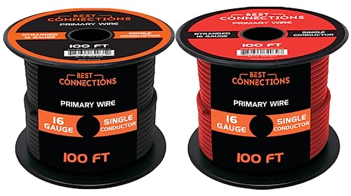 BEST CONNECTIONS 16-Gauge Automotive Primary Wire Bundle (100ft Each, Red & Black) | Ideal for Car Audio, Automotive, and Trailer | Durable Primary/Remote, Power/Ground Electrical Wiring