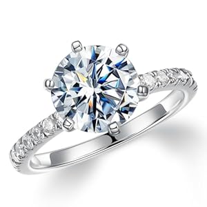 MOOSEA 3CT Moissanite Engagement Rings for Women, Brilliant D Color VVS1 Clarity Lab Created Rings S925 Sterling Silver 14K White Gold Vermeil 6 Claw Moissanite Rings for Women Jewelry Gifts