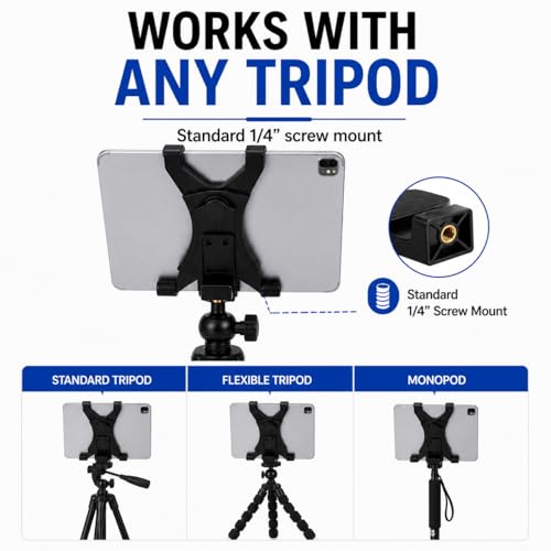 Image of Acuvar Tablet Tripod Mount (Universal) for Apple iPad, iPad Air, iPad Mini & Most Other Tablets + an eCostConnection Microfiber Cloth