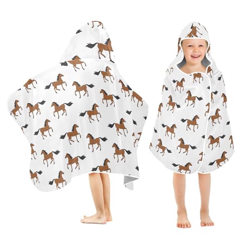 Image of Kids Beach Towel for Boys Girls, Horse Bath Towel Wrap, Baby Hooded Towels, Toddler Soft Pool Swim Towels
