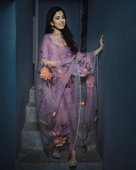 Patlani Women's Full Stitched Solid Salwar Suits With Floral Printed Dupatta.