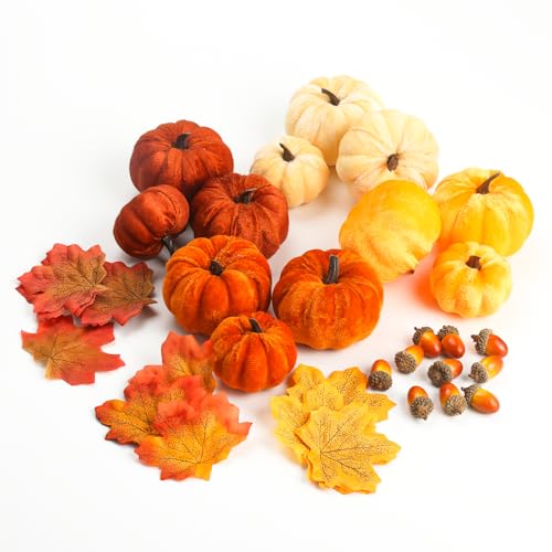ONEDONE Velvet Pumpkins 12-Pack Farmhouse Decor Set