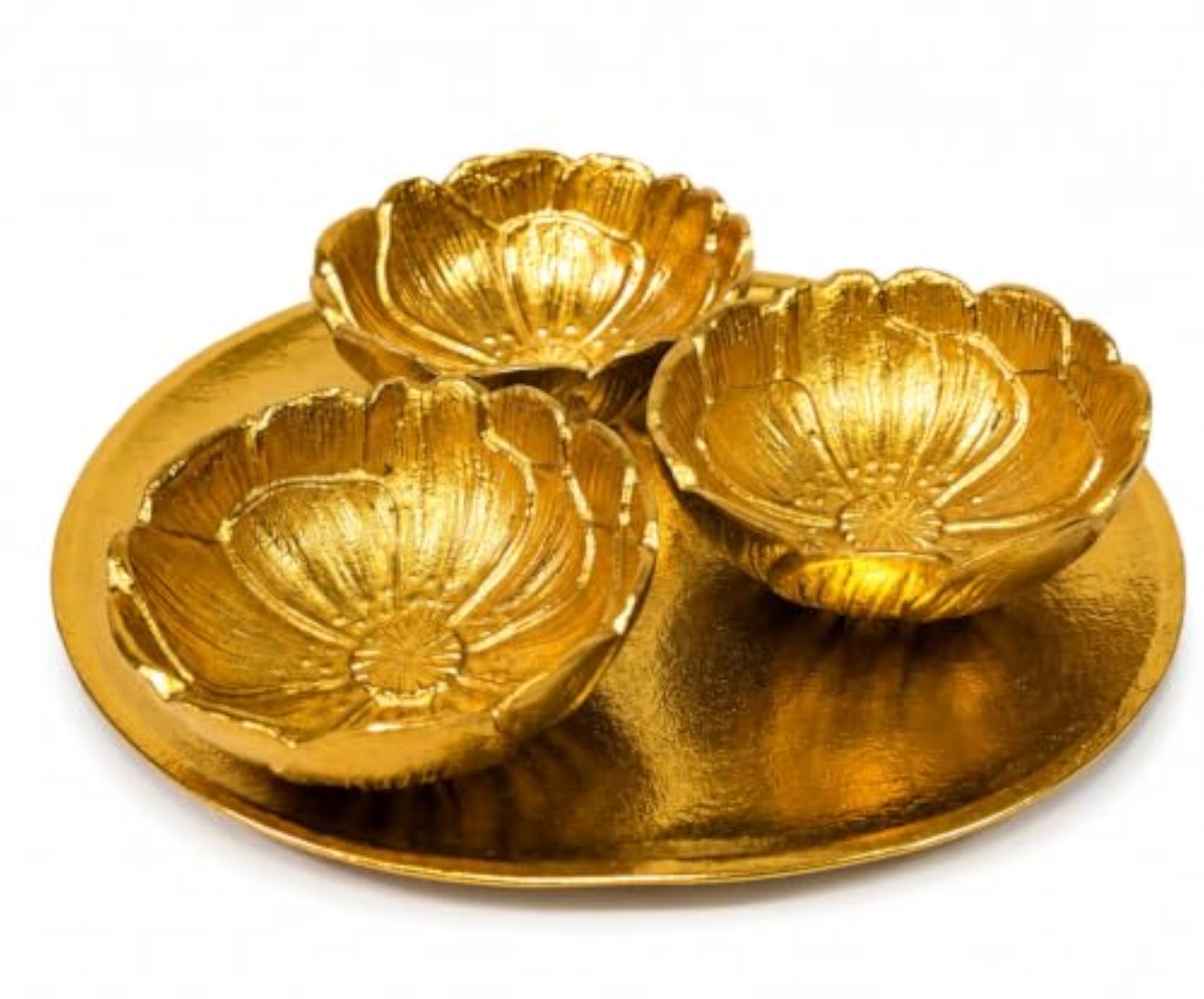 3 Fruit Bowl with Tray, Aluminium, Gold Plated